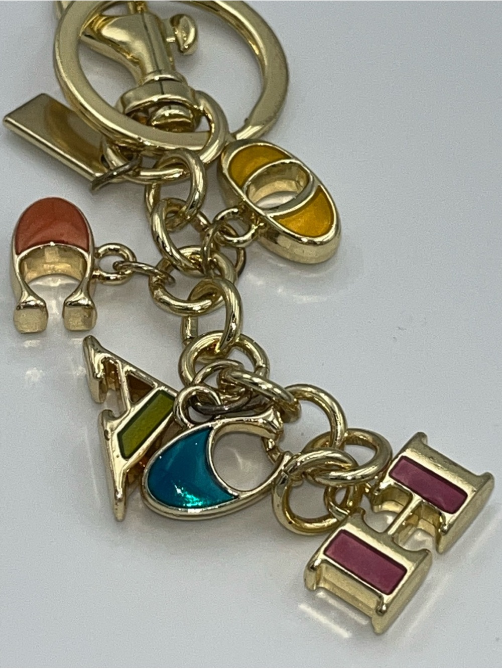 Coach Gold Multicolor Glitter Letter Mix Key Fob Charm F40679